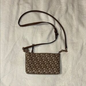 Dkny Brown Shoulder Bag with Geometric Pattern